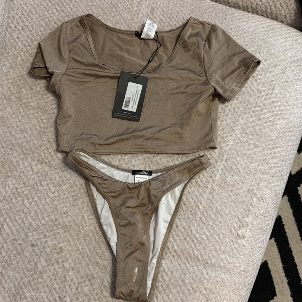 Brown Pretty Little Thing Crop Top Bikini Set
